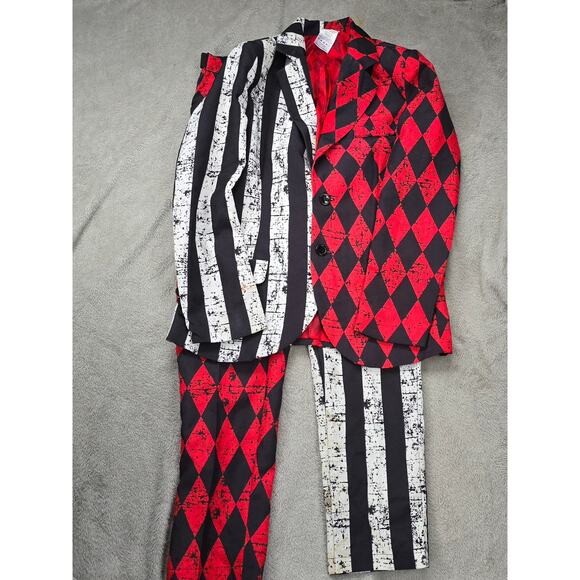 Spirit Halloween Harlequin Red Diamond & Striped Costume Set (Size 12/14) - Picture 1 of 6